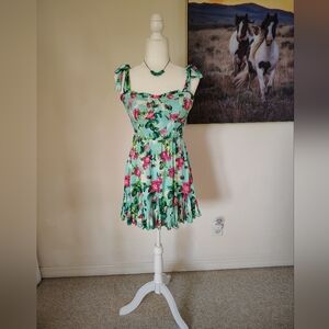 Betsey Johnson Mint Green and Pink Floral Mini Dress